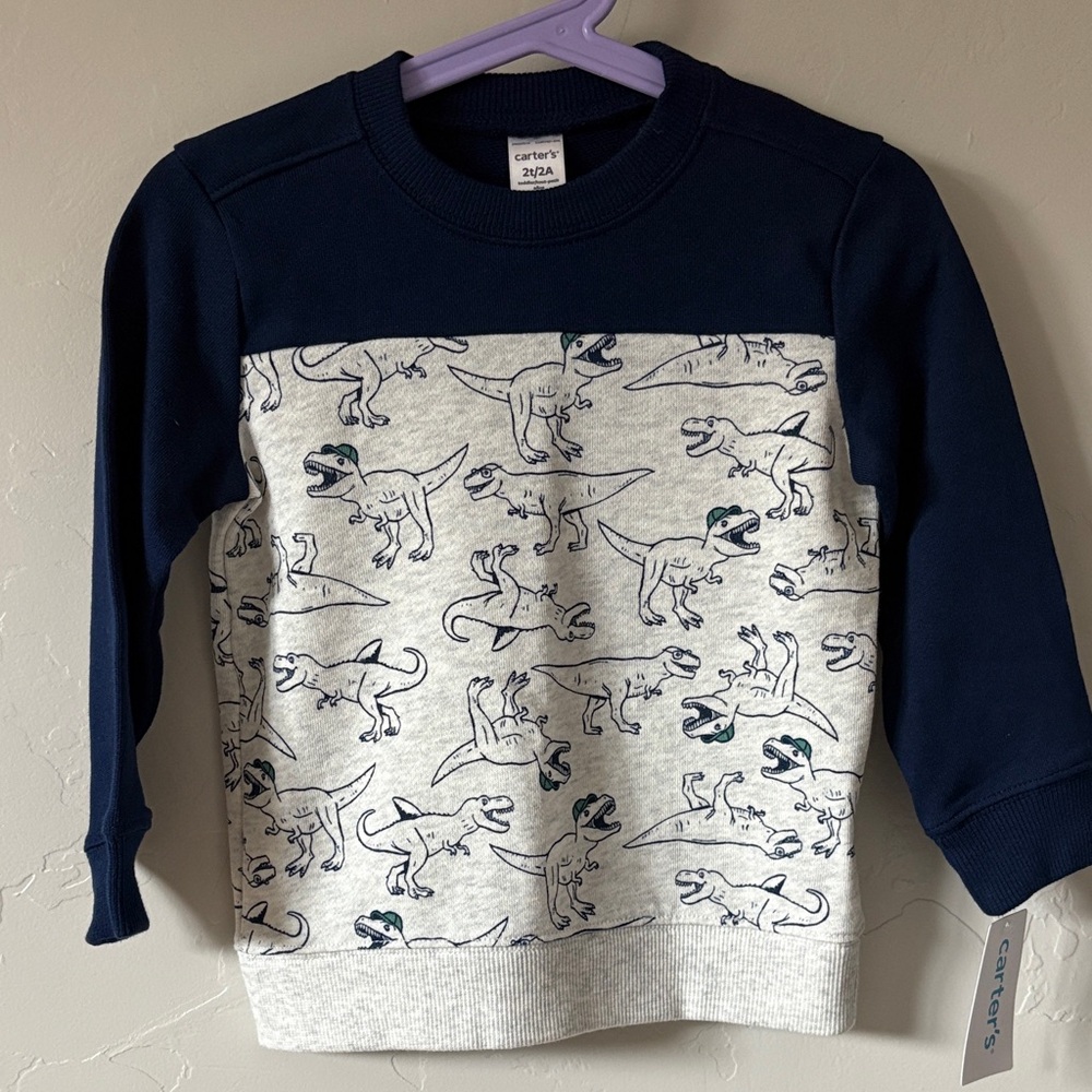 NWT Carter's Blue and Gray Dinosaur Sweatshirt